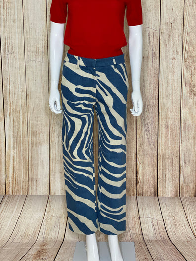 Blue & White Zebra Print Jean Trousers
